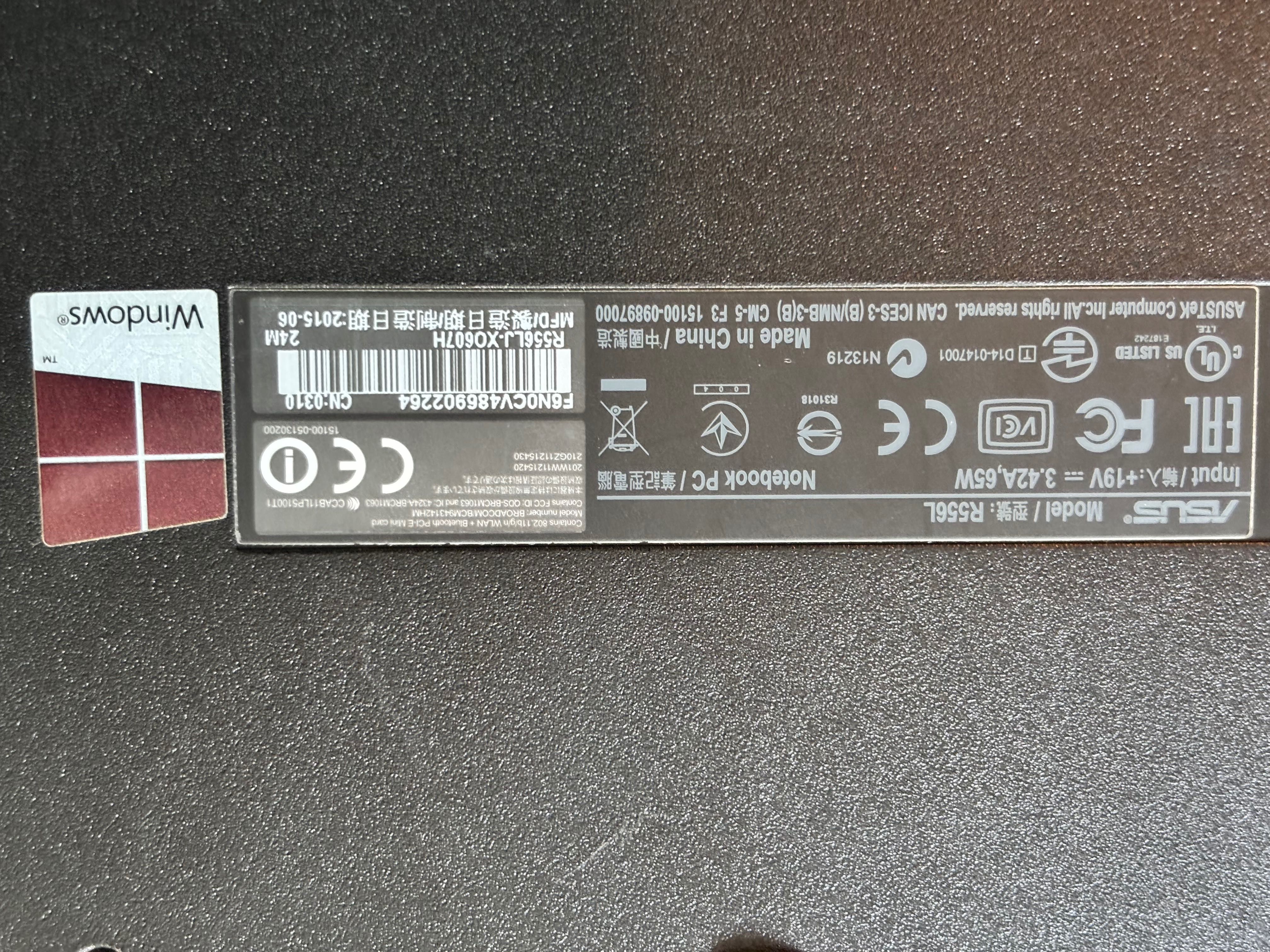 notebook 15'6" Asus R556J
