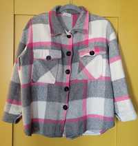 Włoska bawełnian koszula kurtka w kratę szaro beżowo różowa Varlesca S