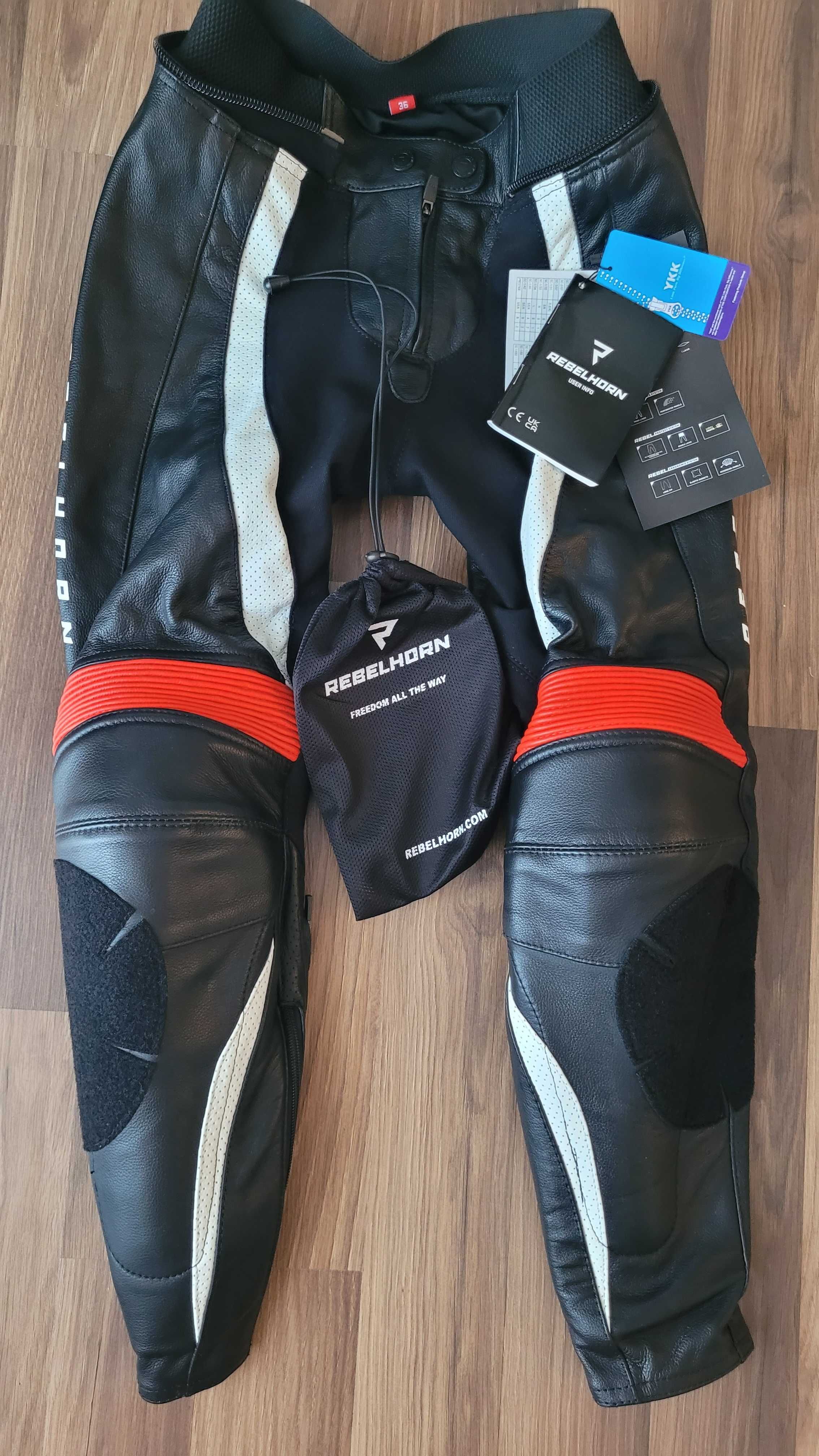 Spodnie skórzane damskie na motor REBELHORN REBEL LADY BLACK RED