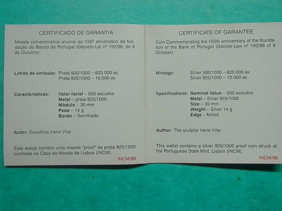 1357 -PROOF: 500$00 1996 Banco de Portugal, por 27,00