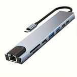 Адаптер Usb type c Hub 8 в 1 HDMI PD card reader SD TF RJ45 macbook 4K