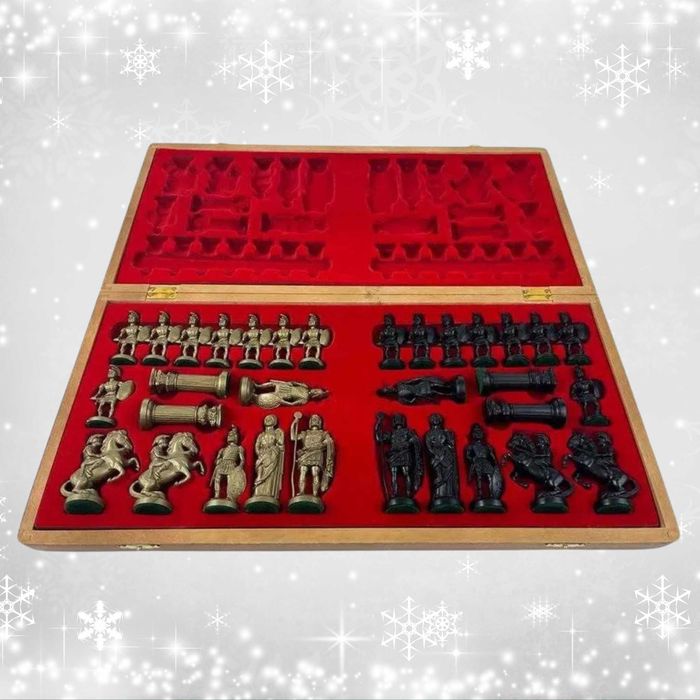 Drewniane szachy turniejowe składane rozmiar 6 Figury Rzymskie Prezent