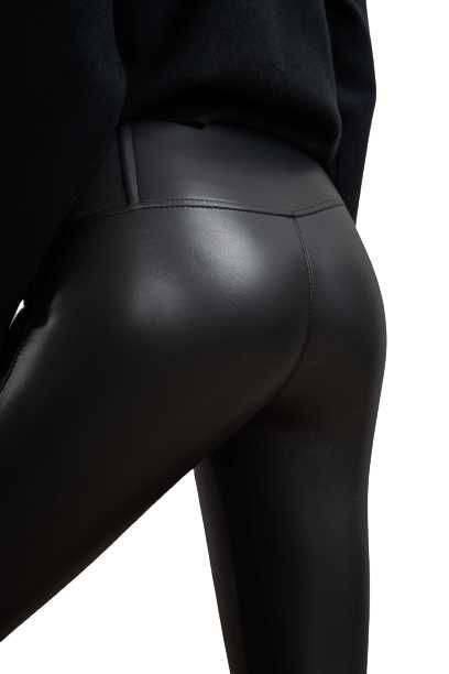 Legginsy push-up z wysokim stanem ekoskóra premium czarne r. XL