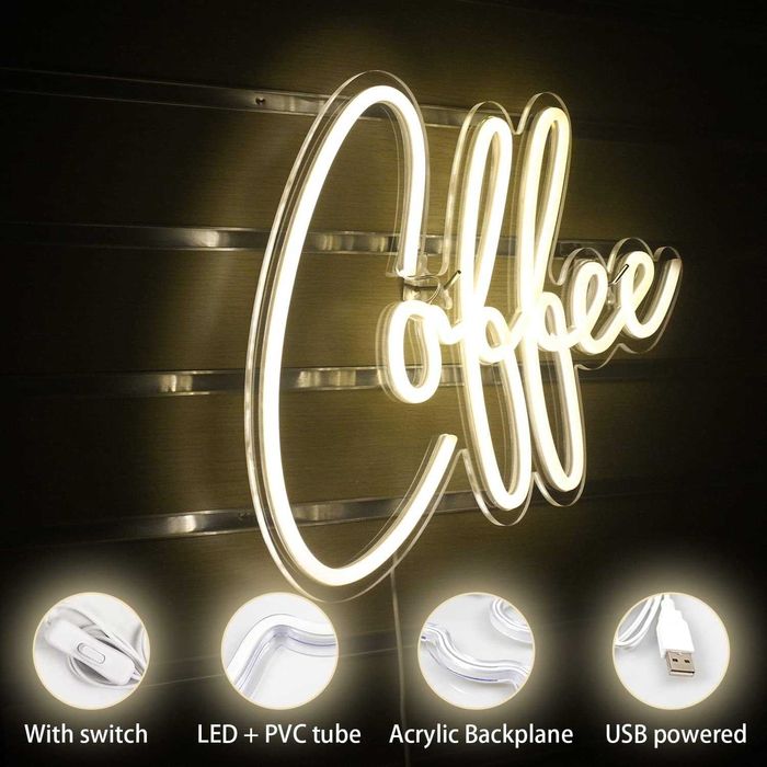 Letreiro Luminoso Néon LED em Acrílico " Coffee "