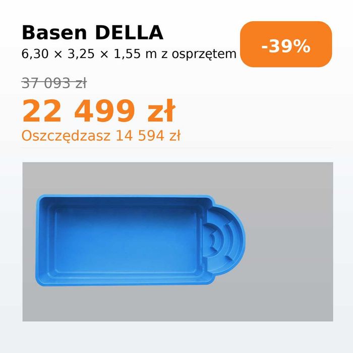 WYPRZEDAŻ Basen ogrodowy poliestrowy z laminatu 6.3x3,25x1,55 ZESTAW