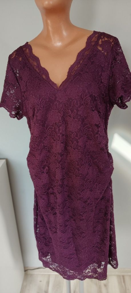 XL 42 XXL 44 fioletowa sukienka koronkowa koronka elegancka wizytowa w