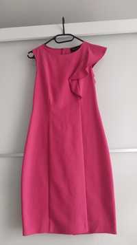 Różowa dopasowana sukienka falbanka impreza 34 Mohito