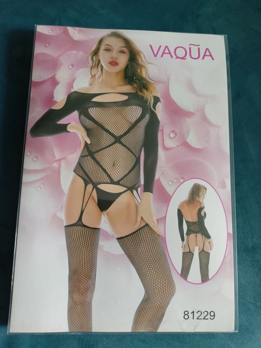 Sexy czarne body siateczkowe z pończochami