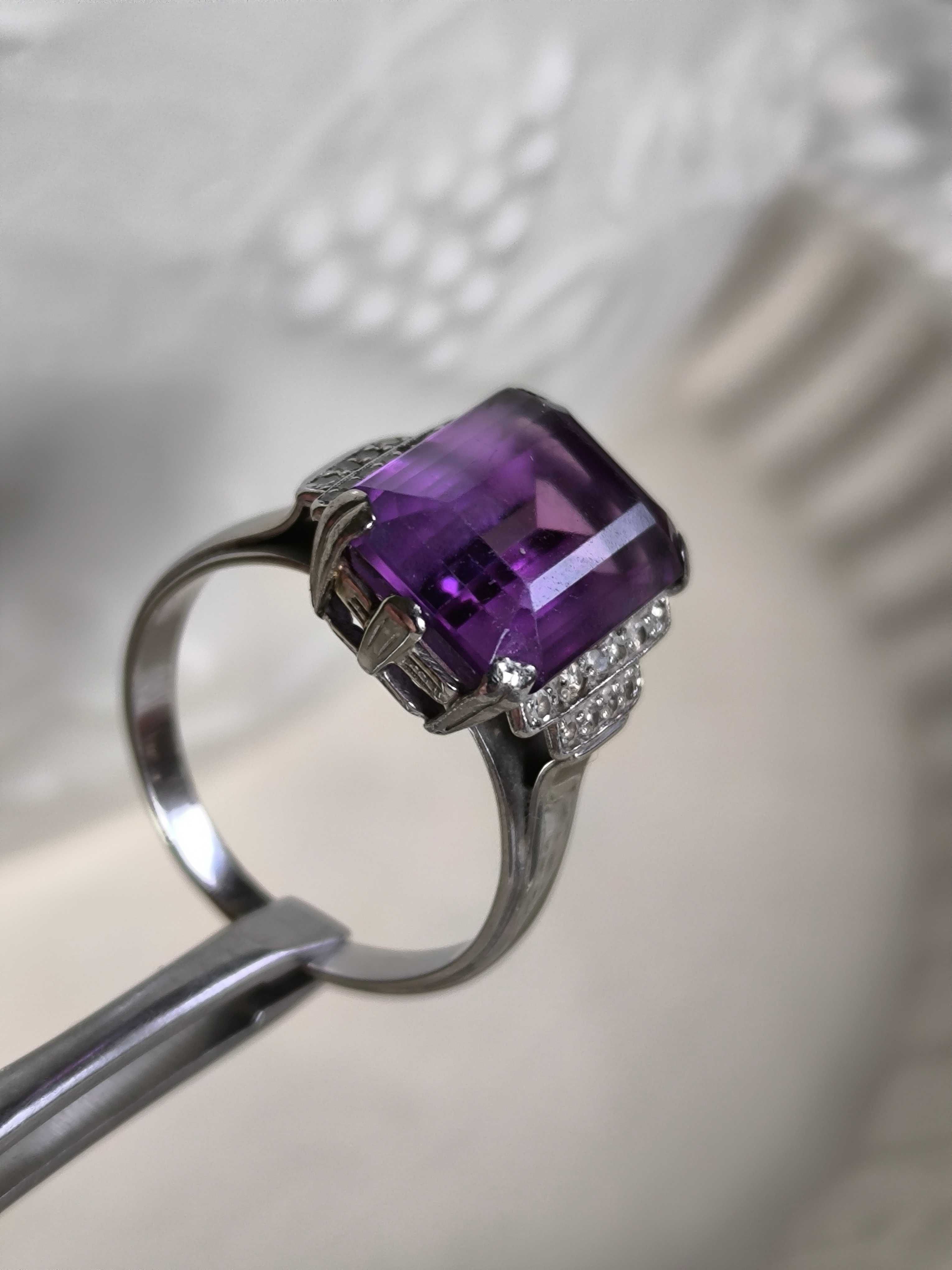 Pierścionek z diamentami 0,20 CT i ametystem 6,28 CT/ certyfikat