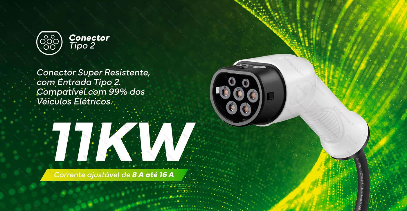 Efismart - Carregador de Carro Portátil Tipo 2 Trifásico 16A 11KW 5M