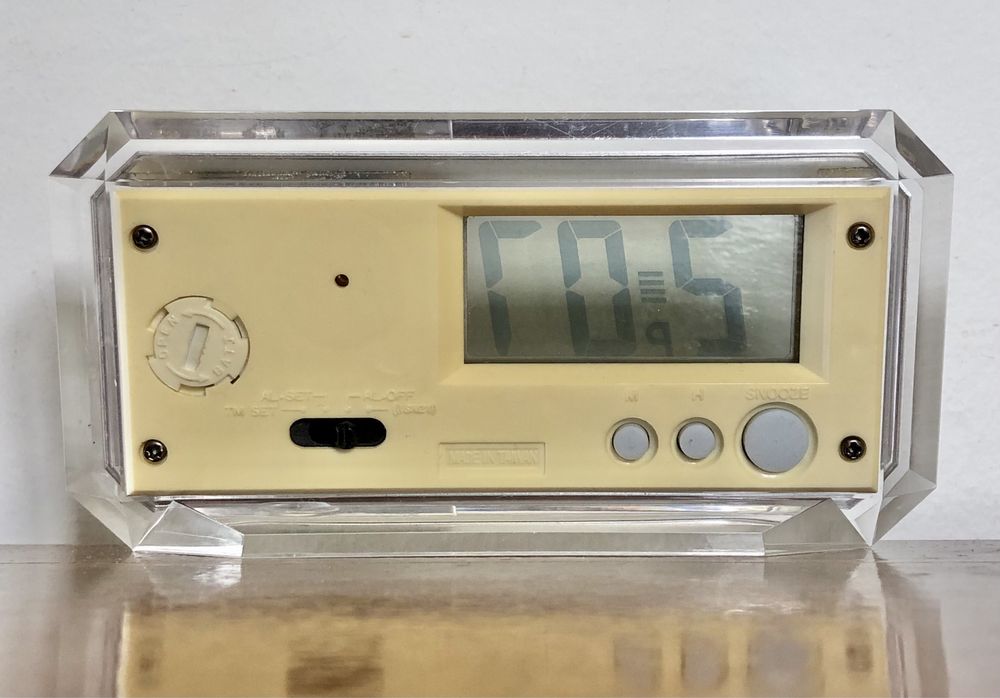Retro zegarek budzik LCD kwarcowy Oppex reklama OTIS przeźroczysty vtg