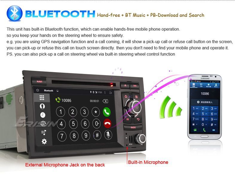 Auto radio Audi A4 Android 14 2 din radio/dvd/cd/usb/sd/gps/bluethoo