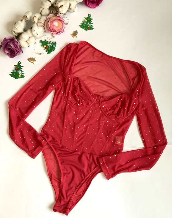 Боді Оксамитове. Сітка. Блискітки. Новорічне. Сток. M розмір