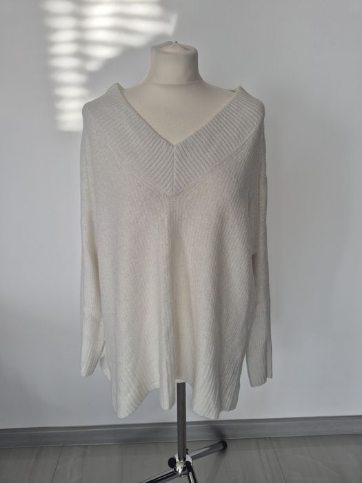 Biały ciepły sweter oversize kardigan luźny sweter H&M  L