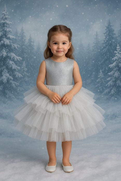 Сукня сніжинка на дівчинку 5 років білого кольору у садочок