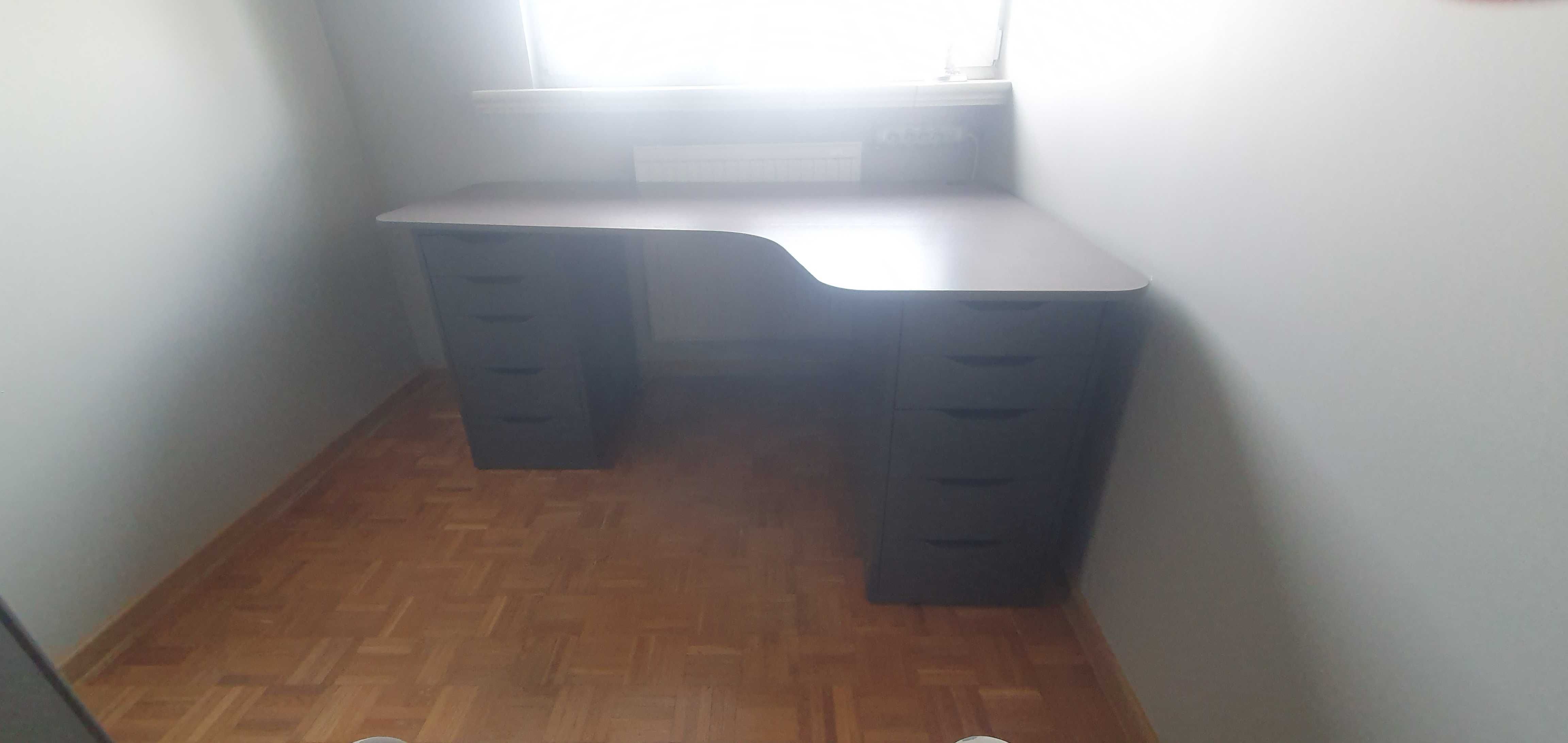 IKEA BEKANT Narożny blat prawy, ciemno szary plus kontenerki