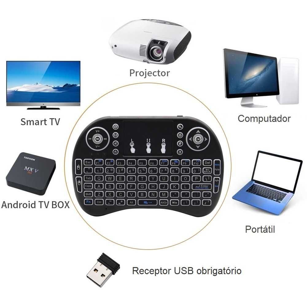 Teclado Rato Touchpad sem Fios Retroiluminado p/ Smart TV Android Box