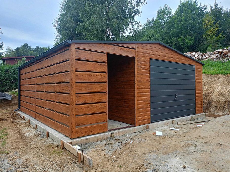 Garaż blaszany 5x6 z drewutnią Garaże na Wymiar Producent