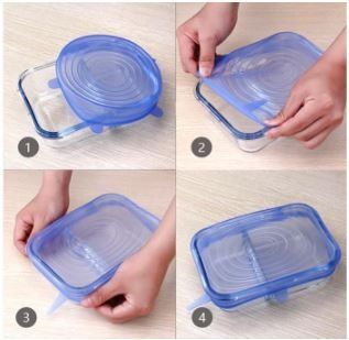 conjunto 6 Tampas silicone elásticas vedantes tuperweres