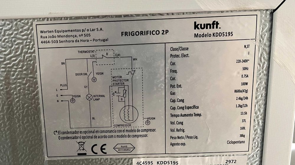 Frigorífico Kunft, modelo KDD5195, como novo