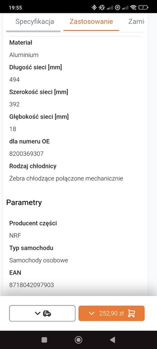 Chłodnica silnika NRF 53991 Renault Twingo
