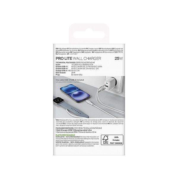 Ładowarka sieciowa Puro PROLITE 25W USB-A / USB-C + kabel USB-C - USB-