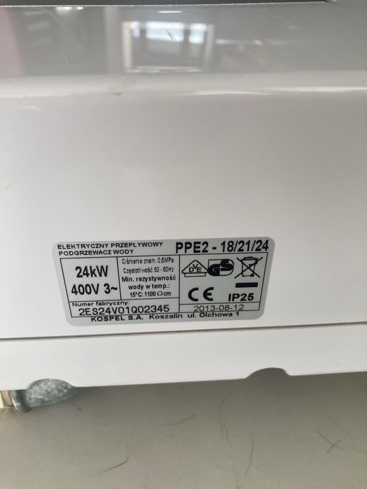 Przepływowy podgrzewacz  wody kospel ppe2 18/21/24 Kw