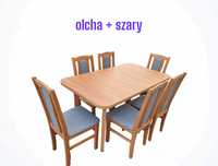 Nowe: Stół 80x140/180 + 6 krzeseł, OLCHA + SZARY, od ręki