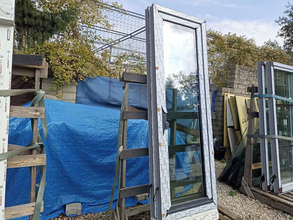 Okno pcv balkonowe 86/250 antracyt trzy szybowe