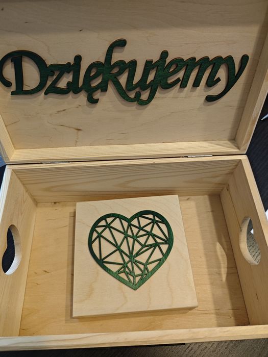 Pudełko na obrączki oraz pudełko na koperty drewniane butelkowa zieleń