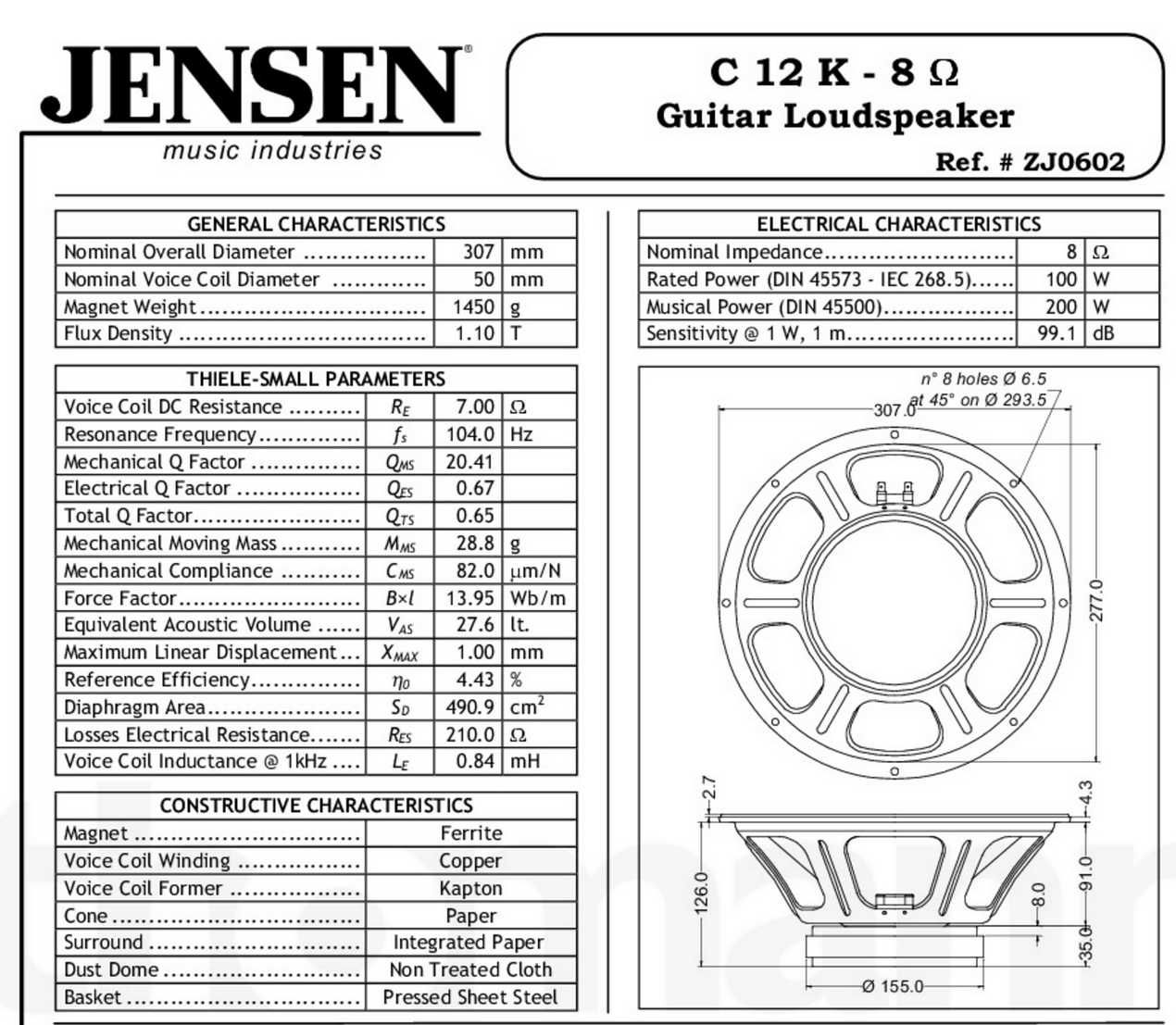 speaker Jensen C12K 12'' (altifalante guitarra - Fender)