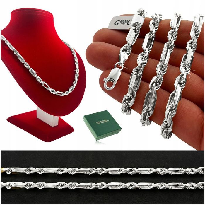 Srebrny Łańcuszek Męski, Unikatowy Wzór, Gruby Łańcuch 50cm/6mm + Grat