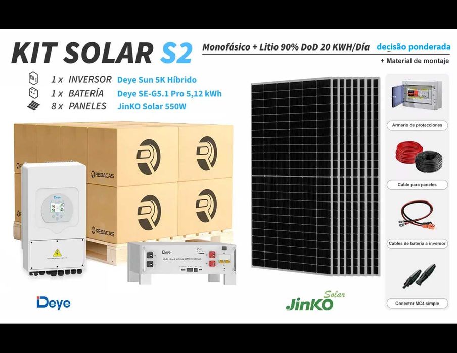 Kit solar S2 com bateria de lítio Deye SE-G5.1 Pro-B de 5,12 kWh