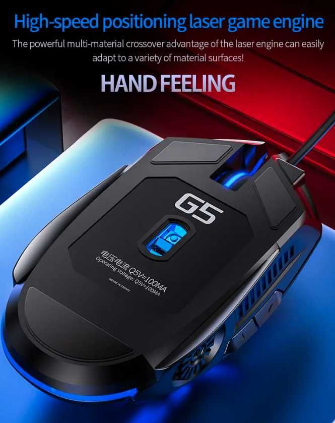 Rato Gaming G5 com iluminação