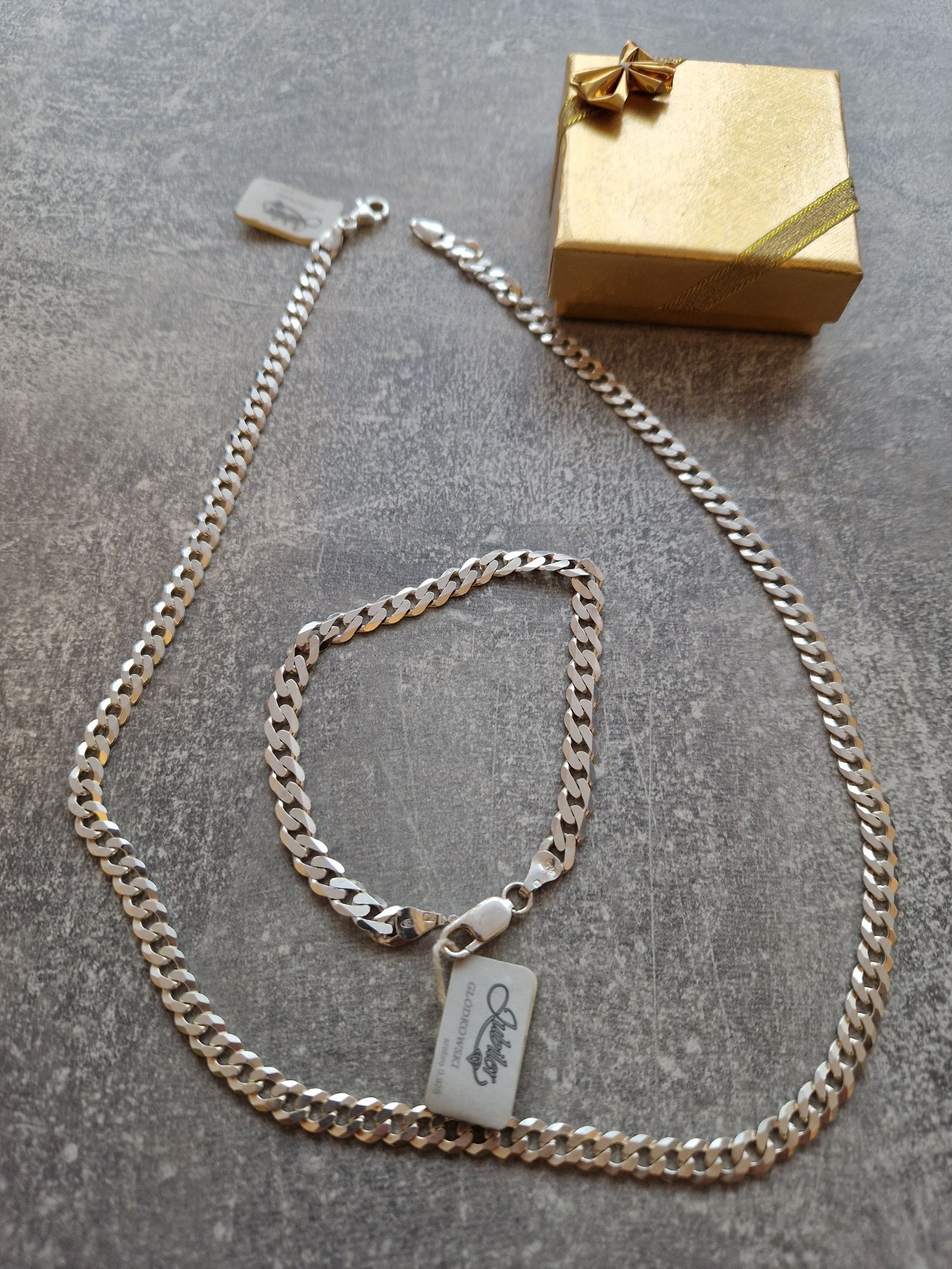 Srebrny łańcuszek + bransoletka 28g 925