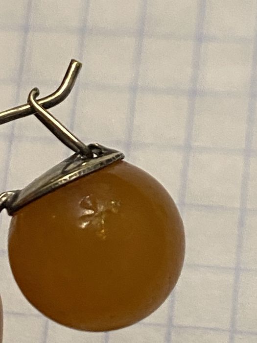 Серебряные серьги с янтарем СССР.