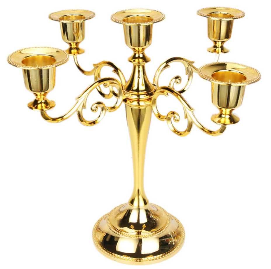 5-ramienny świecznik złoty zabytkowy świecznik