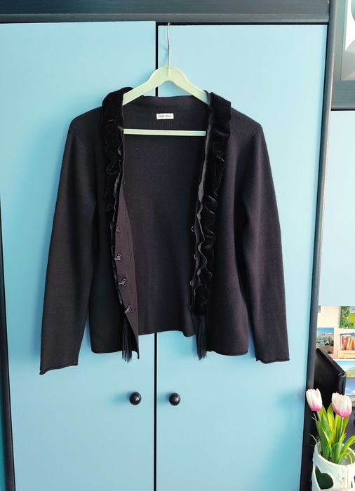 Gerry Weber elegancki sweter kardigan z falbankami premium