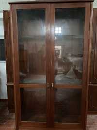 Armário com portas e prateleiras em vidro