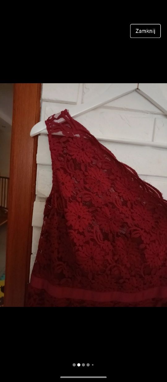 Sukienka koktajlowa na jedno ramię, z koronki