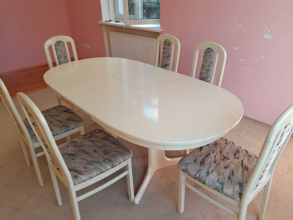 Biały stół + 6 krzeseł