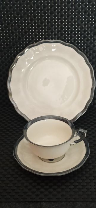 Porcelana Śląska Koenigszelt TRIO Charlotte zdobione Srebrem