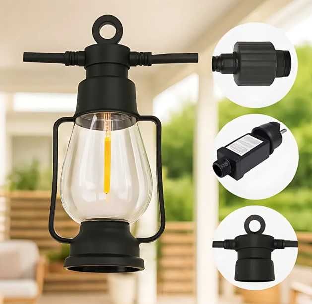 Гірлянда декоративна вулична ретро-лампи 10шт. 5 м вологостійка