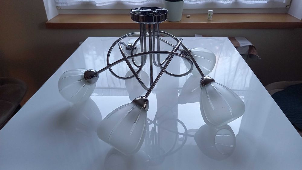 Okazja ! Lampa sufitowa , żyrandol chrom na 5 żarówek , mały gwint E14