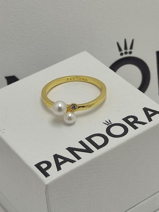 Pierścionek 60 żółte srebro ALE MET z cyrkonią i perłami