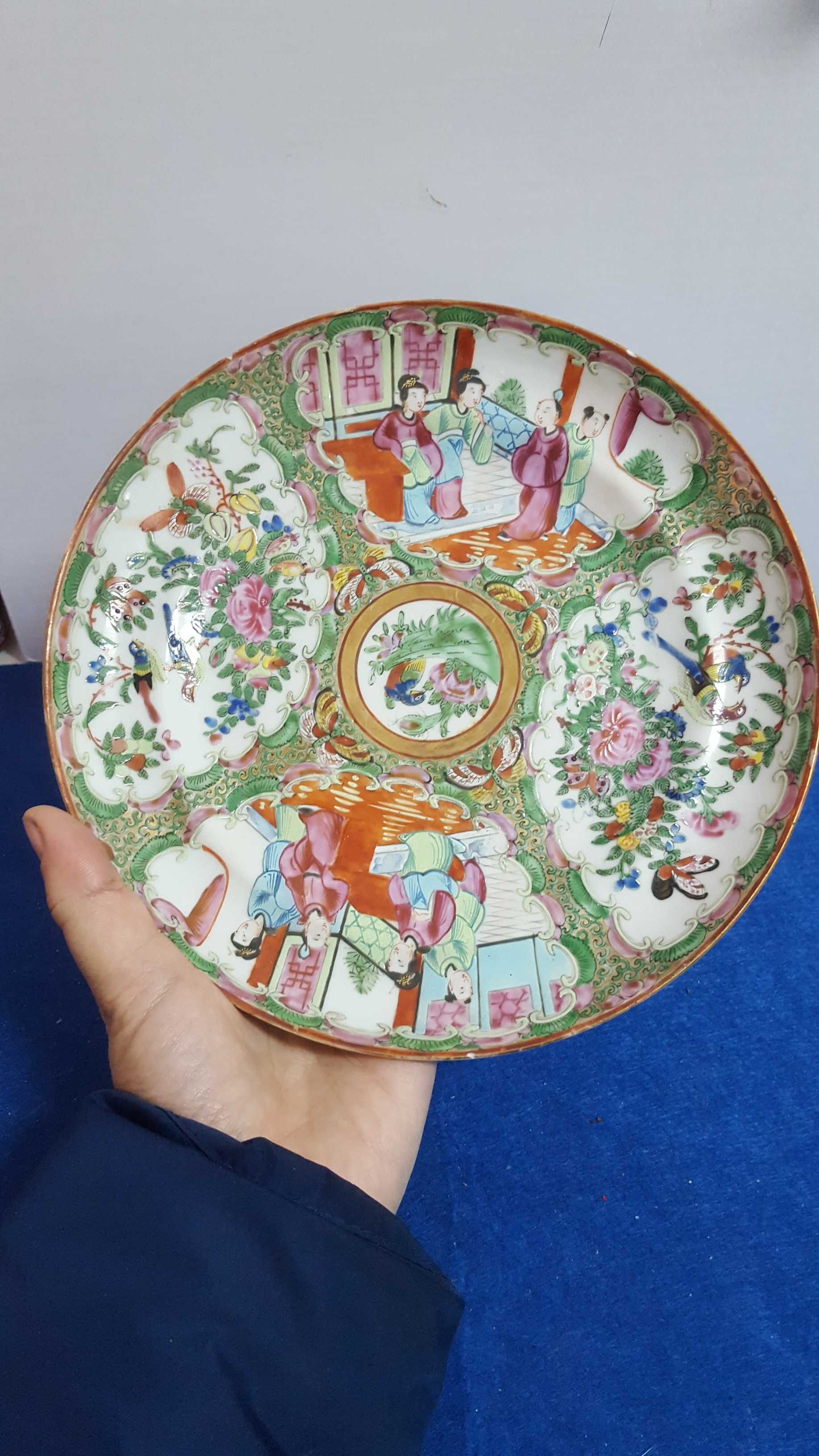 Conjunto de 2 pratos em porcelana chinesa Mandarim sec. XIX