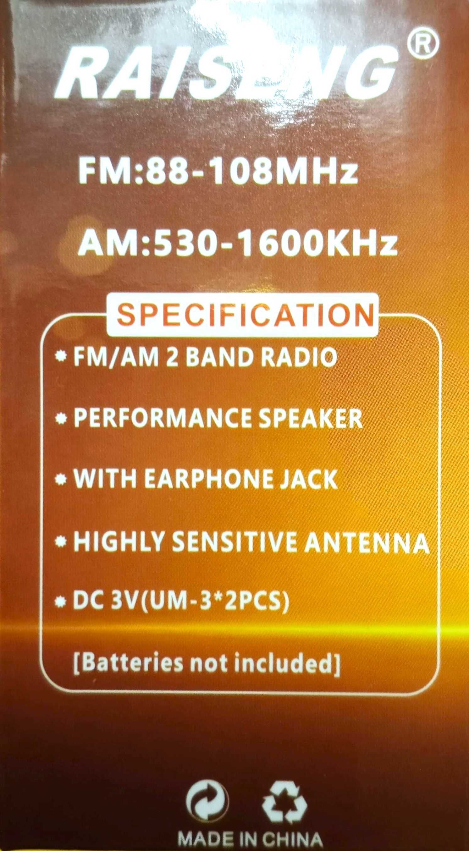 Rádio transistor de bolso Raiseng FM / AM
