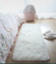 Nowy biały dywan puszysty prostokątny
