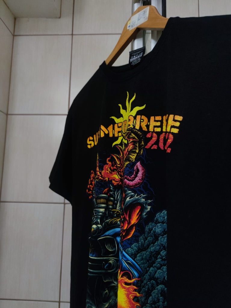 koszulka gildan czarna L print vintage retro drip bawełna premium