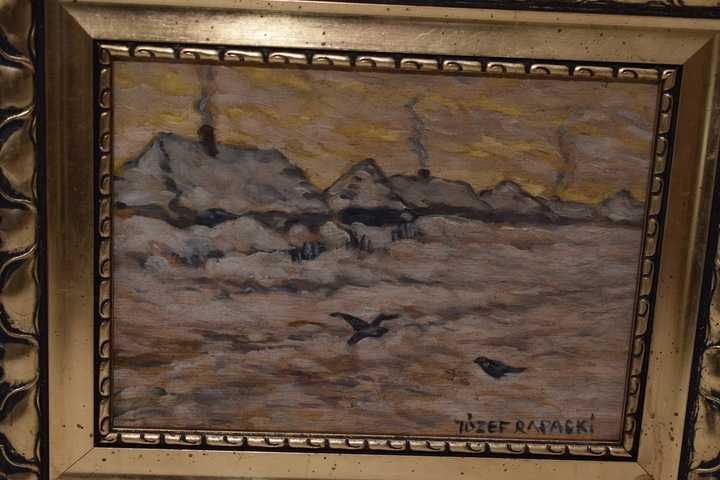 Józef Rapacki - Polski Zimowy Pejzaż - Domy w Śniegu - Polski Obraz